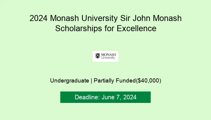2024 Monash University Sir John Monash Scholarships for Excellence