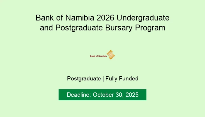 Bank of Namibia 2026 Undergraduate and Postgraduate Bursary Program