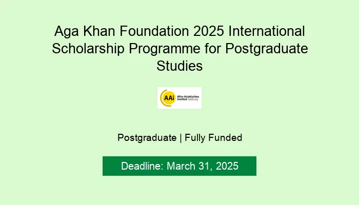 Aga Khan Foundation 2025 International Scholarship Programme for Postgraduate Studies
