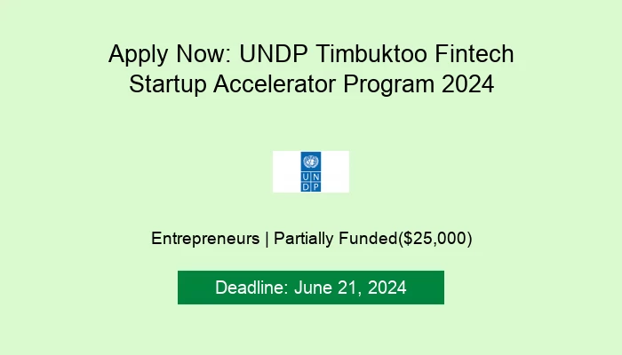 Apply Now: UNDP Timbuktoo Fintech Startup Accelerator Program 2024