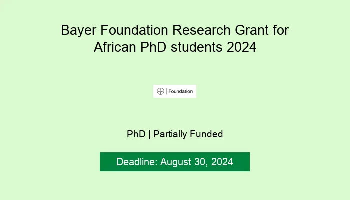 Bayer Foundation Research Grant for African PhD students 2024