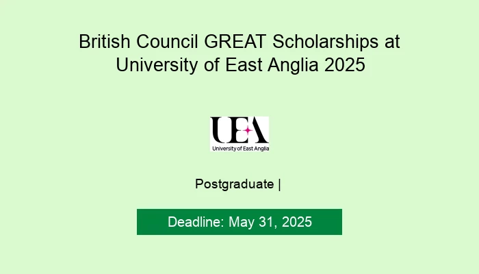 British Council GREAT Scholarships at University of East Anglia 2025