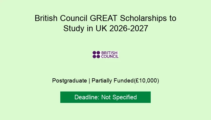 British Council GREAT Scholarships to Study in UK 2026-2027
