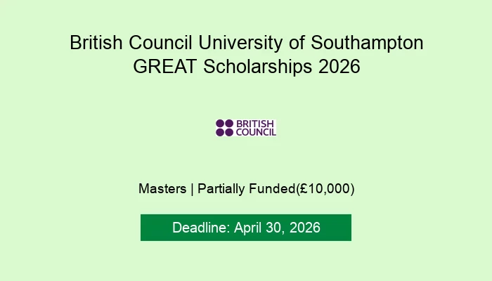 British Council University of Southampton GREAT Scholarships 2026