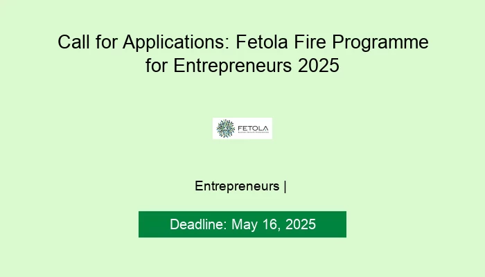 Call for Applications: Fetola Fire Programme for Entrepreneurs 2025