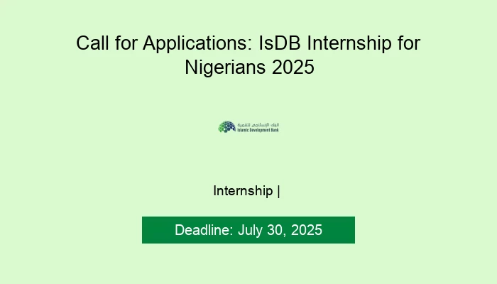 Call for Applications: IsDB Internship for Nigerians 2025