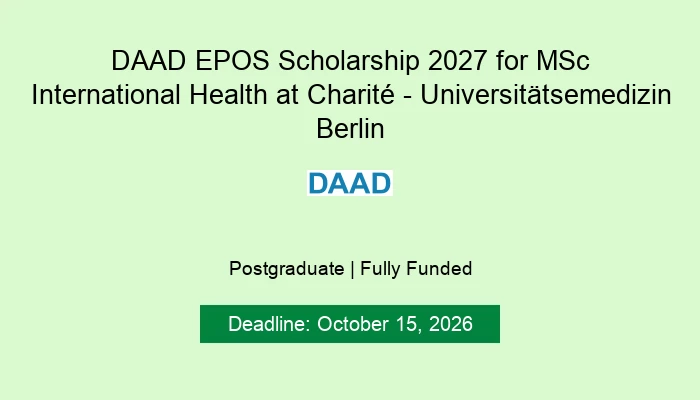 DAAD EPOS Scholarship 2027 for MSc International Health at Charité - Universitätsemedizin Berlin