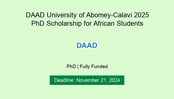 DAAD University of Abomey-Calavi 2025 PhD Scholarship for African Students