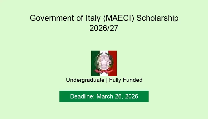 Government of Italy (MAECI) Scholarship 2026/27
