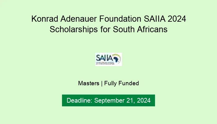 Konrad Adenauer Foundation SAIIA 2024 Scholarships for South Africans