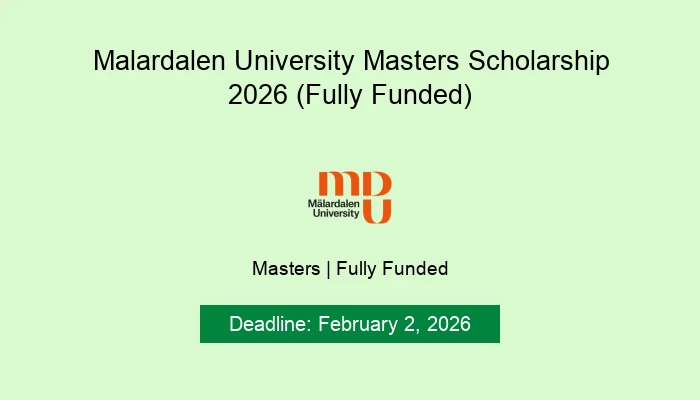 Malardalen University Masters Scholarship 2026 (Fully Funded)