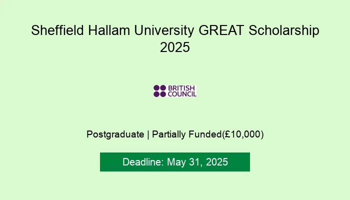 Sheffield Hallam University GREAT Scholarship 2025