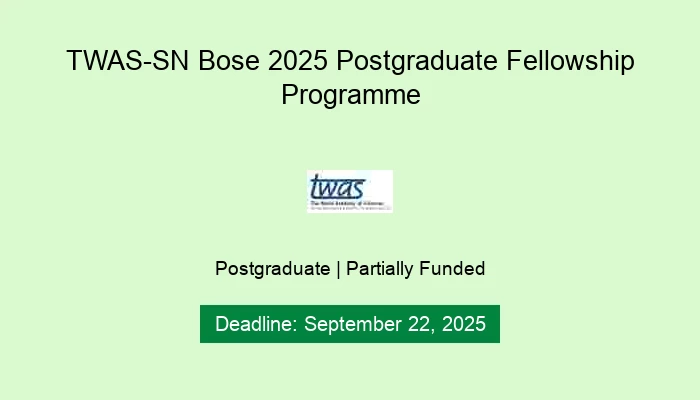 TWAS-SN Bose 2025 Postgraduate Fellowship Programme
