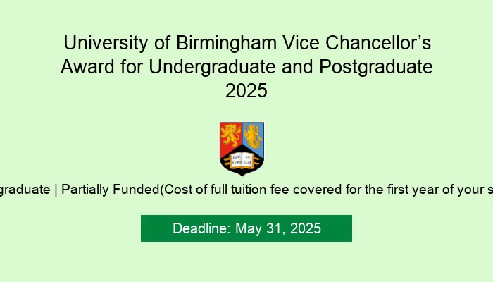 University of Birmingham Vice Chancellor’s Award for Undergraduate and Postgraduate 2025