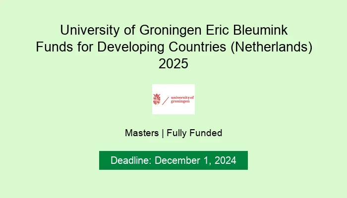 University of Groningen Eric Bleumink Funds for Developing Countries (Netherlands) 2025