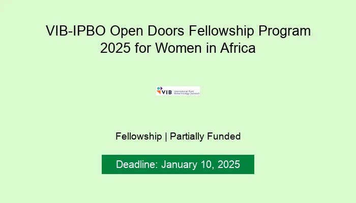 VIB-IPBO Open Doors Fellowship Program 2025 for Women in Africa