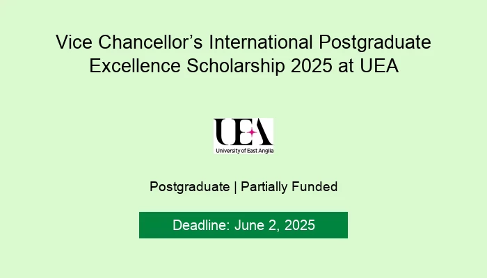 Vice Chancellor’s International Postgraduate Excellence Scholarship 2025 at UEA